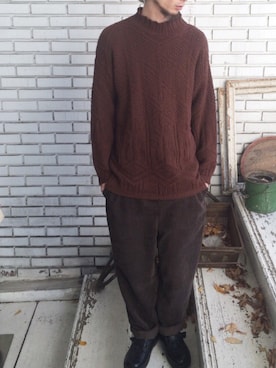 「アイテム（トップス、ブラウン系）」を使った、eat_cameさん（メンズ・180cm）の冬コーディネート