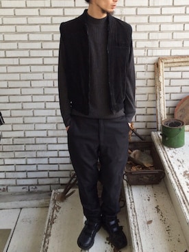 「アイテム（ダウンベスト）」を使った、eat_cameさん（メンズ・180cm）の冬コーディネート