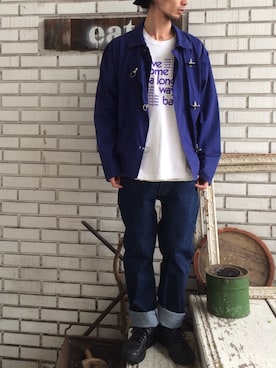 「ファイヤーマンジャケット」｜「アイテム（ジャケット/アウター）」を使った、eat_cameさん（メンズ・180cm）の春コーディネート