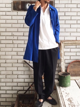 「リラックススタイル」｜「アイテム（ステンカラーコート）」を使った、eat_cameさん（メンズ・180cm）の秋コーディネート