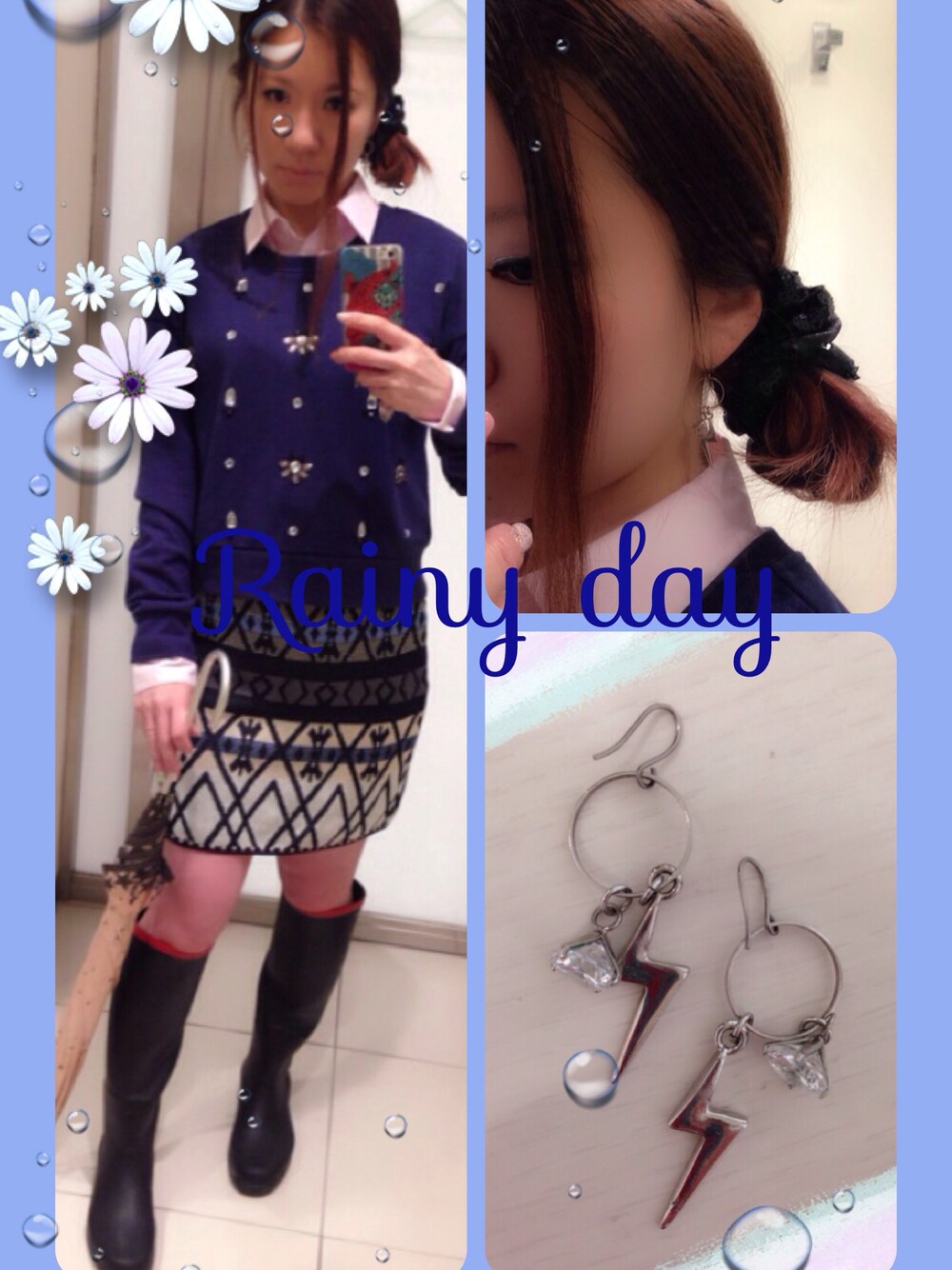 「Heather、ユニクロ、アナザーエディション、雨の日コーデ、AIGLE」｜「Another EditionのAE KNIT SK（スカート、その他）」を使った、Naki★さん（レディース・152cm）の春コーディネートの1枚目の写真