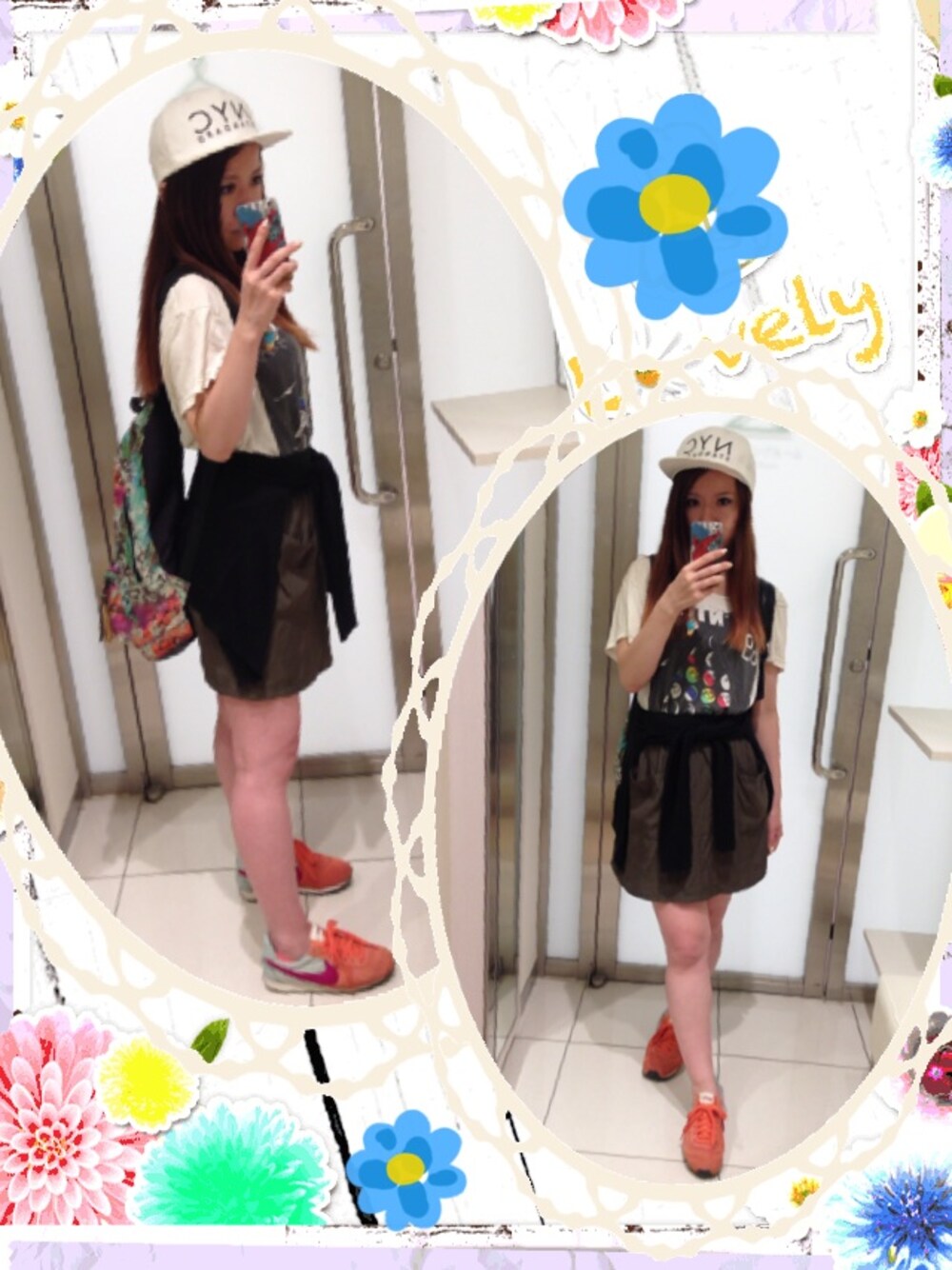 「ボーイッシュ、リュック、キャップ、タイダイ柄、VOLCOM、腰巻きスタイル、台風やだー(｡-_-｡)、ナイキ派♡」｜「VOLCOMのアイテム（バックパック/リュック、その他）」を使った、Naki★さん（レディース・152cm）の夏コーディネートの1枚目の写真