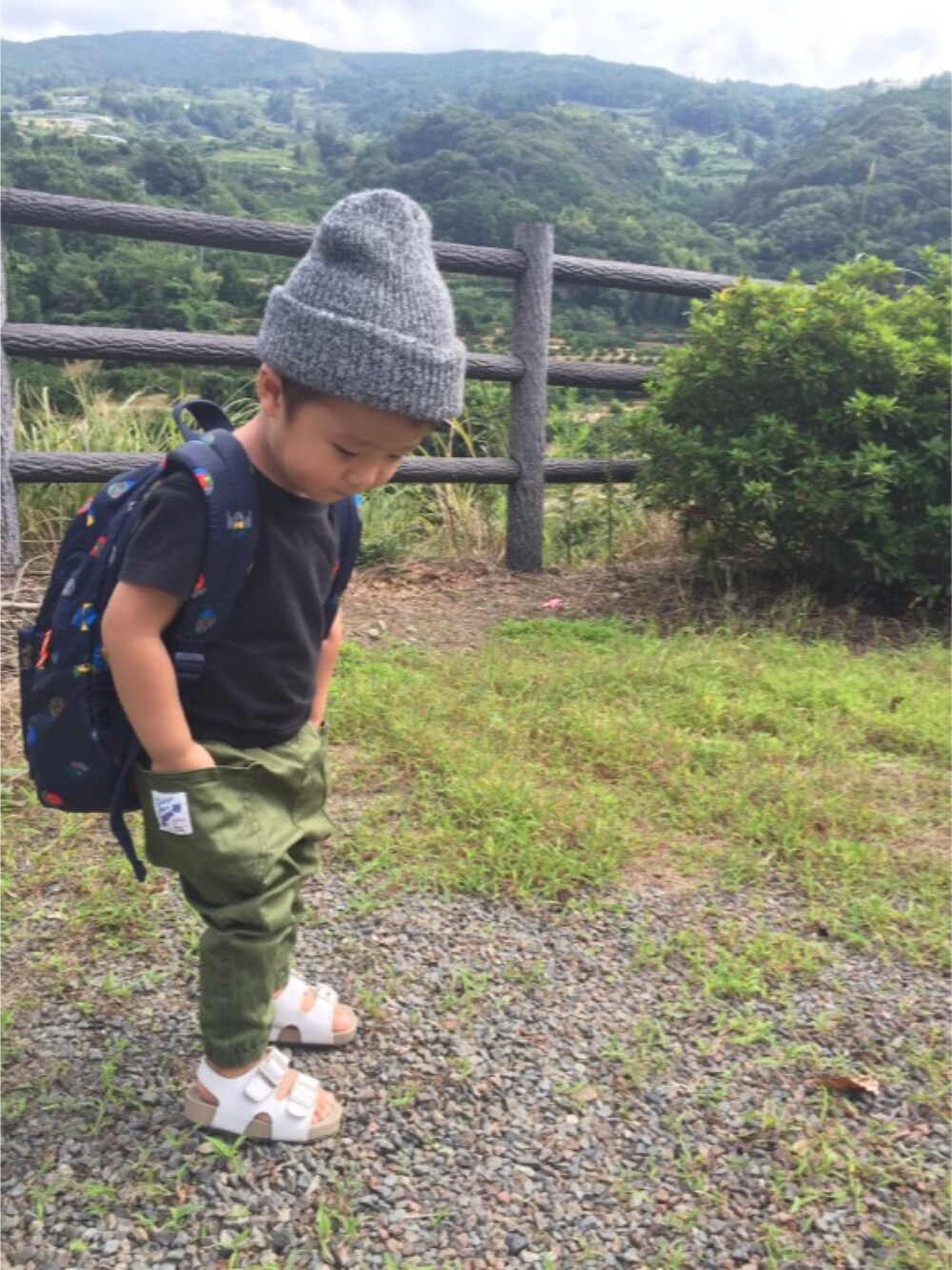 「息子コーデ、2歳、2歳3ヶ月、マーキーズ、ステラマッカートニー」｜「STELLA McCARTNEYのアイテム（バックパック/リュック、ブルー系）」を使った、yucco819xxx♡さん（キッズ・90cm）の秋コーディネートの1枚目の写真