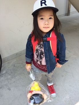 「abcd（ナシ）のアイテム（バックパック/リュック）」を使った、mama.Eさん（キッズ・110cm）の春コーディネート