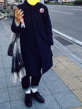 「黒リュック」｜「アイテム（トレンチコート）」を使った、ぱちさん（レディース・153cm）の冬コーディネート