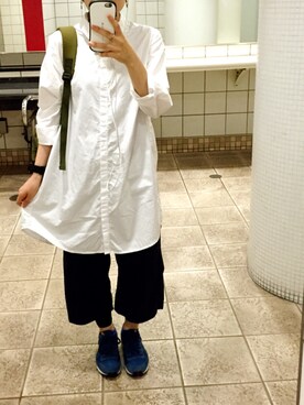 「ネイビー×ホワイト」｜「アイテム（シャツワンピース）」を使った、ぱちさん（レディース・153cm）の夏コーディネート