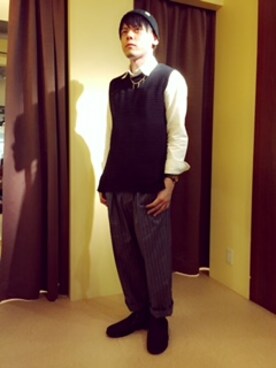 「HVC」｜「アイテム（スラックス）」を使った、HVC岡崎店さん（メンズ・173cm）の春コーディネート