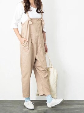 「アイテム（つなぎ/オールインワン、ベージュ系）」を使った、Post Meridianさん（レディース・165cm）の夏コーディネート