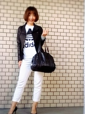 「ハイク」｜「アイテム（ライダースジャケット）」を使った、TOMOKOさん（レディース・168cm）の春コーディネート