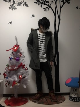 「Audience（オーディエンス）のアイテム（モッズコート）」を使った、レモさん（メンズ・166cm）の冬コーディネート