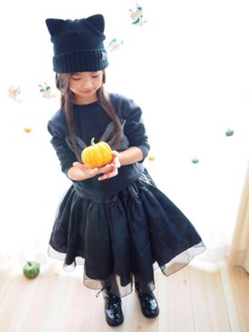 「おばけ参上☆（オバケサンジョウ）のアイテム」を使った、ゆづさん（キッズ・120cm）の秋コーディネート