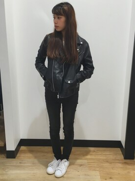 「Right-on（ライトオン）のアイテム（ライダースジャケット）」を使った、satoさん（レディース・162cm）の秋コーディネート