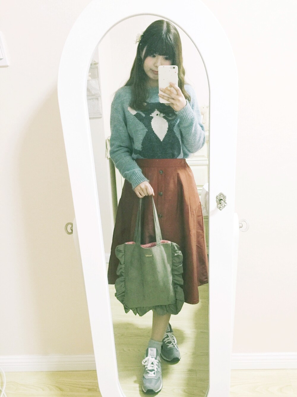 「SNIDELのアイテム（バッグ、グリーン系）」を使った、_小白菜さん（レディース・165cm）の冬コーディネートの1枚目の写真