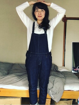 「無印良品（ムジルシリョウヒン）のアイテム（サロペット/オーバーオール）」を使った、ちえみさん（レディース・162cm）の春コーディネート