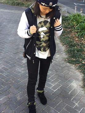 「A BATHING APE（アベイシングエイプ）のアイテム（その他）」を使った、すみぃさん（レディース・158cm）の冬コーディネート