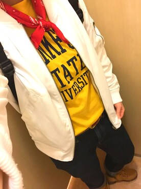 「バンダナ」｜「アイテム（MA-1）」を使った、riiano◡̈⃝︎⋆︎*さん（レディース・162cm）の春コーディネート