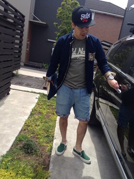 「fuct（ファクト）のアイテム（帽子）」を使った、中井さん（メンズ・170cm）の春コーディネート