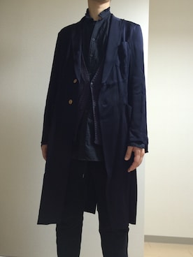 「DRIES VAN NOTEN（ドリスヴァンノッテン）のアイテム（チェスターコート）」を使った、junさん（メンズ・180cm）の春コーディネート