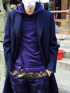 「DRIES VAN NOTEN（ドリスヴァンノッテン）のアイテム（ステンカラーコート）」を使った、junさん（メンズ・180cm）の春コーディネート