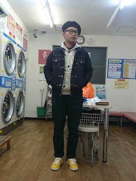 「Waste(twice)（ウェストトゥワイス）のアイテム（ハンチング/ベレー帽）」を使った、ざキさん-2016さん（メンズ・178cm）の冬コーディネート