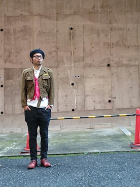 「Waste(twice)（ウェストトゥワイス）のアイテム（ハンチング/ベレー帽）」を使った、ざキさん-2016さん（メンズ・178cm）の秋コーディネート