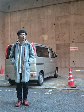 「Waste(twice)（ウェストトゥワイス）のアイテム（ハンチング/ベレー帽）」を使った、ざキさん-2016さん（メンズ・178cm）の冬コーディネート