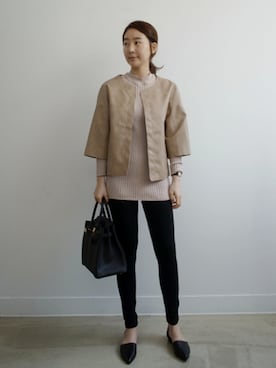 「シック」｜「アイテム（ノーカラージャケット）」を使った、holicholicさん（レディース・160cm）の冬コーディネート