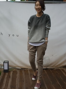 「ルーズフィット」｜「アイテム（スウェット）」を使った、holicholicさん（レディース・160cm）の冬コーディネート