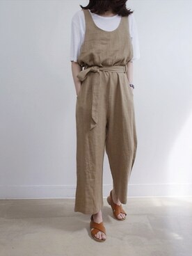 「アイテム（つなぎ/オールインワン、ベージュ系）」を使った、holicholicさん（レディース・160cm）の春コーディネート