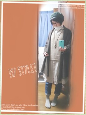 「インディゴデニム」｜「アイテム（ハンチング/ベレー帽）」を使った、yu*さん（レディース・168cm）の冬コーディネート