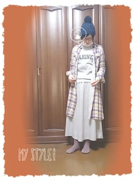 「マキシスカート」｜「アイテム（シャツワンピース）」を使った、yu*さん（レディース・168cm）の冬コーディネート