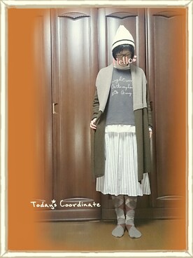 yu*さんの「綿ストライプギャザースカート」を使ったコーディネート