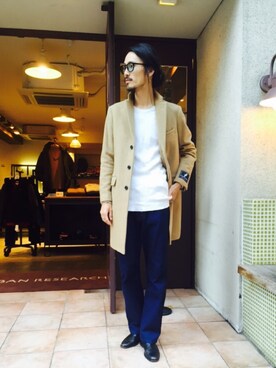 「URBAN RESEARCH（アーバンリサーチ）のアイテム（チェスターコート）」を使った、otsukiさん（メンズ・184cm）の秋コーディネート