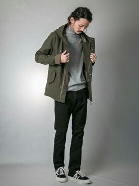 「グレーニット」｜「アイテム（ブルゾン）」を使った、otsukiさん（メンズ・184cm）の秋コーディネート