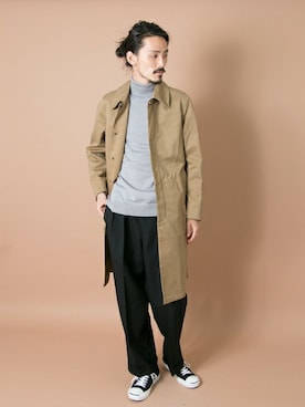 「salvy;（サヴィー）のアイテム（ステンカラーコート）」を使った、otsukiさん（メンズ・184cm）の秋コーディネート