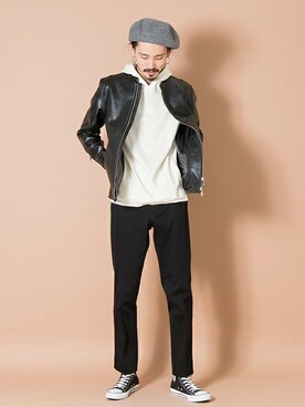 「URBAN RESEARCH（アーバンリサーチ）のアイテム（ライダースジャケット）」を使った、otsukiさん（メンズ・184cm）の冬コーディネート