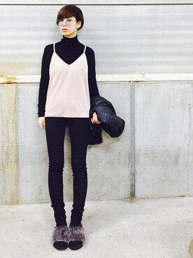 「Guess（ゲス）のアイテム（ライダースジャケット）」を使った、yukaさん（レディース・163cm）の秋コーディネート