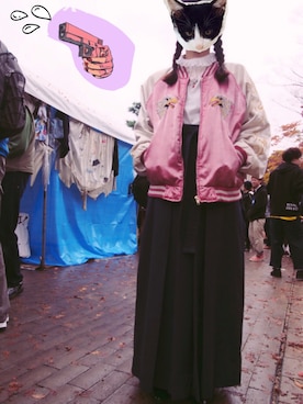 「袴」｜「アイテム（スタジャン）」を使った、あっこさん（レディース・153cm）の秋コーディネート