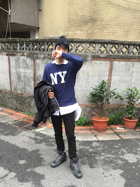 「plain-me（プレインミー）のアイテム」を使った、Josさん（メンズ・171cm）の冬コーディネート