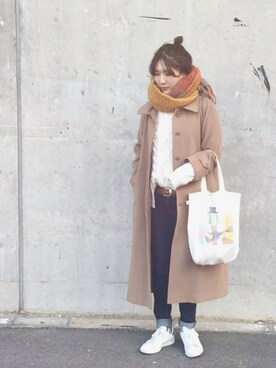 「アイテム（ステンカラーコート）」を使った、fumino⊿さん（レディース・164cm・10代）の冬コーディネート
