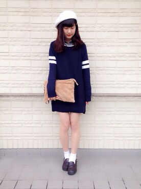 「ラインニット」｜「アイテム（ハンチング/ベレー帽）」を使った、suzyさん（レディース・161cm）の秋コーディネート