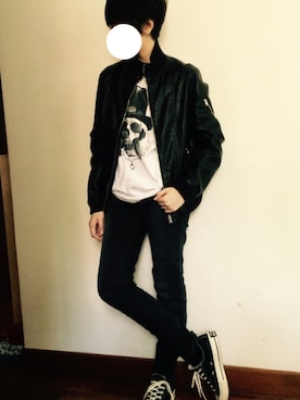「アイテム（ライダースジャケット）」を使った、princeさん（メンズ・158cm・10代）の冬コーディネート