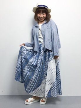 「青×白」｜「アイテム（ブルゾン）」を使った、ノ  ン  タ  ンさん（レディース・153cm）の春コーディネート