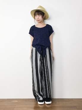 「ストライプパンツ」｜ノ  ン  タ  ンさん（レディース・153cm・10代）の夏コーディネート
