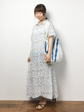 「RAY CASSIN（レイカズン）のアイテム（シャツワンピース）」を使った、ノ  ン  タ  ンさん（レディース・153cm）の夏コーディネート