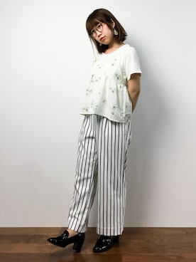 「ストライプパンツ」｜ノ  ン  タ  ンさん（レディース・153cm・10代）の夏コーディネート