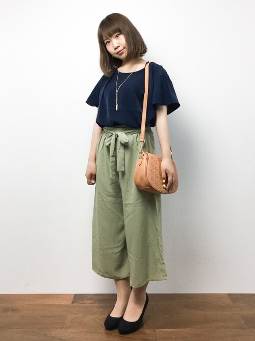 ウエストリボン付 ガウチョパンツを使った人気ファッションコーディネート WEAR