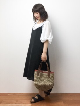 「アイテム（トートバッグ、オレンジ系）」を使った、ノ  ン  タ  ンさん（レディース・153cm）の夏コーディネート