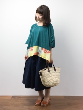 「チャイハネ（チャイハネ）のアイテム（Tシャツ/カットソー）」を使った、ノ  ン  タ  ンさん（レディース・153cm）の夏コーディネート