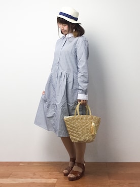 「179/WG（イチナナキュウダブルジー）のアイテム（シャツワンピース）」を使った、ノ  ン  タ  ンさん（レディース・153cm）の夏コーディネート